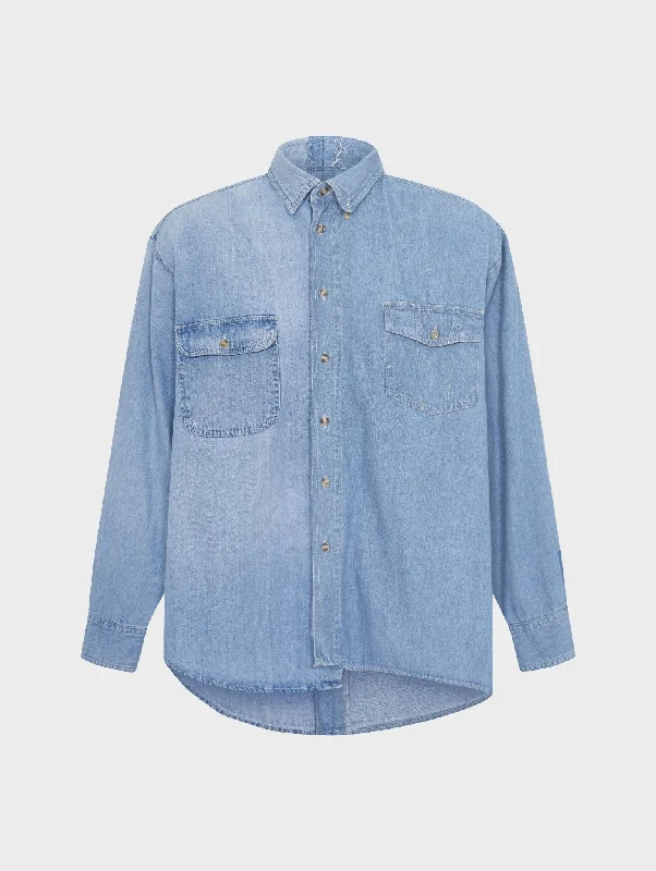 Elegant Wear Celebrity Style Classic Denim Shirt Light Blue