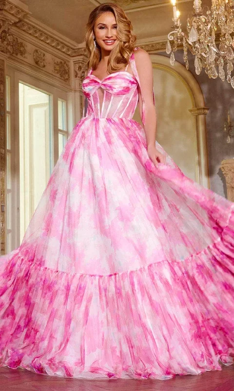 Fashion Classic Simple Solid Color Jovani 44181 - Ruched Floral Appliques Prom Gown
