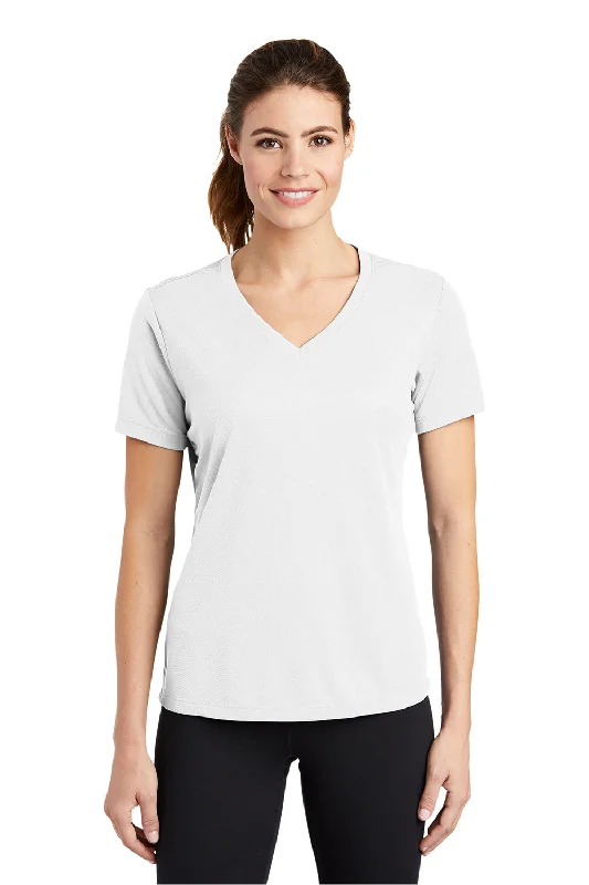 Floral Prints Simple Style Sport-Tek Womens RacerMesh Moisture Wicking Short Sleeve V-Neck T-Shirt - White Floral Prints Simple Style Sport-Tek Womens RacerMesh Moisture Wicking Short Sleeve V-Neck T-Shirt - White