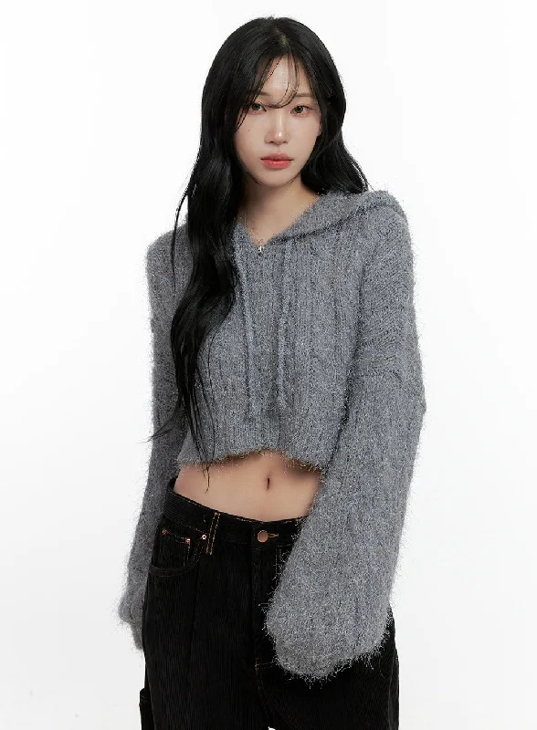 Fashionable Inner Wear Personalized Clothing Cable Knit Zip-Up Hooded Cardigan CN407