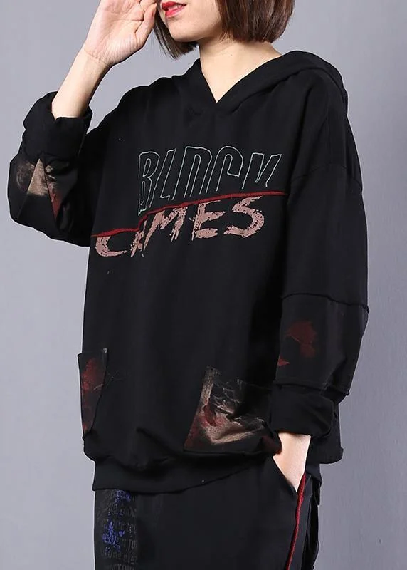 British Style Sports And Leisure Italian black alphabet prints cotton clothes For Women patchwork hooded cotton autumn blouses British Style Sports And Leisure Italian black alphabet prints cotton clothes For Women patchwork hooded cotton autumn blouses