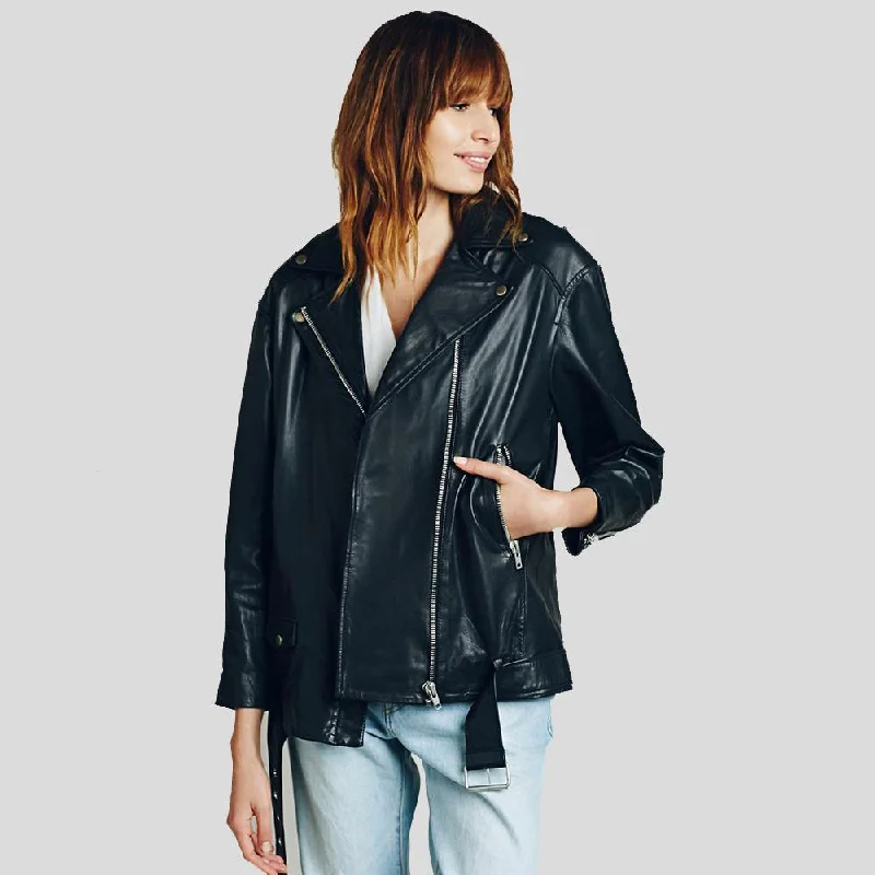 Free and comfortable Women's Lucia Black Biker Leather Jacket