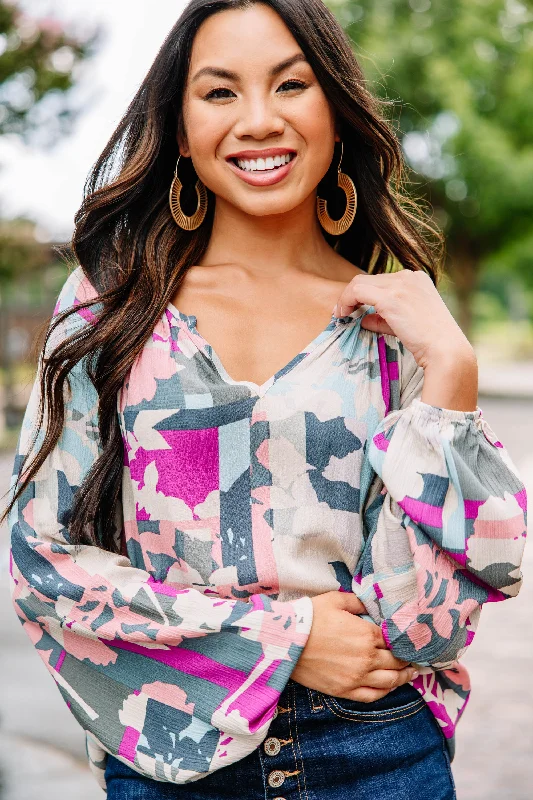 Fashion Selection Fashion Must-have Before You Know It Gray Mixed Print Blouse