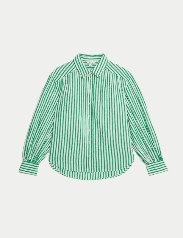Fashionable Inner Wear Fresh And Natural Pure Cotton Striped Collared Shirt