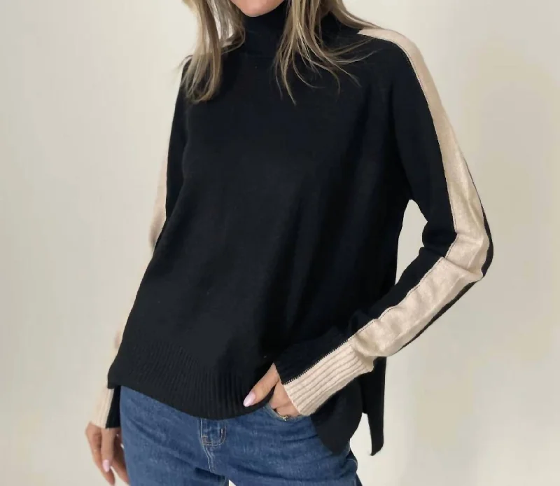 Knowledge And Elegance Ali Turtleneck Sweater In Black/camel