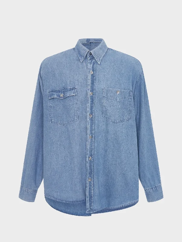 Celebrity Picks Age-reducing Style Swarovski Classic Denim Shirt Light Blue