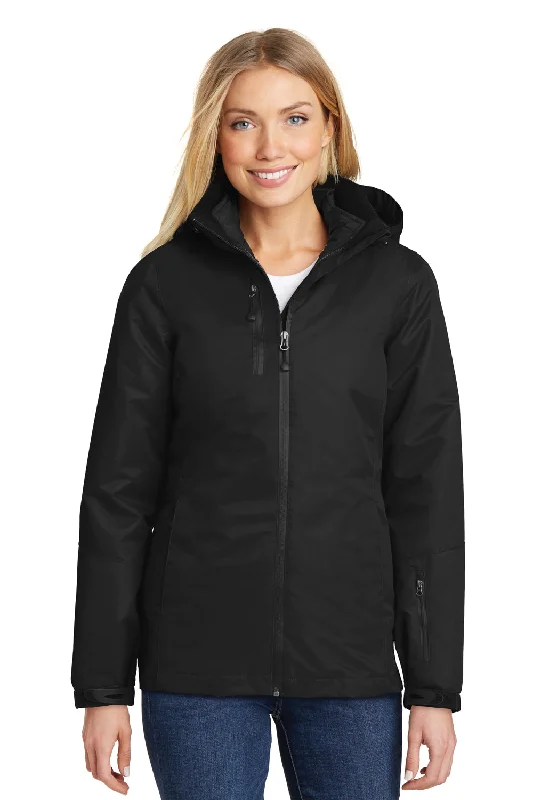 Street Fashion Port Authority Womens Vortex 3-in-1 Waterproof Full Zip Hooded Jacket - Black