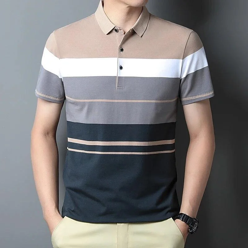 Goddess Style Carefree Gradient Striped Polo Shirt For Men