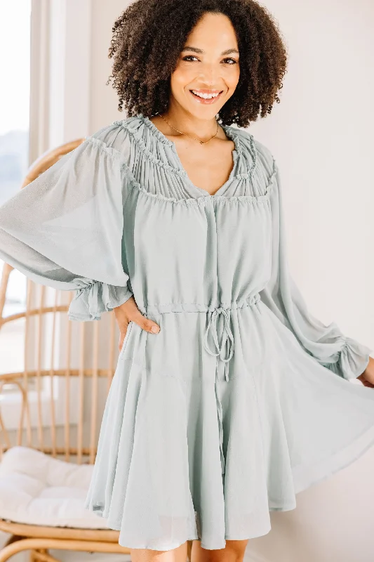 Exquisite Embroidery Autumn Selection New Confidence Seafoam Green Mini Dress