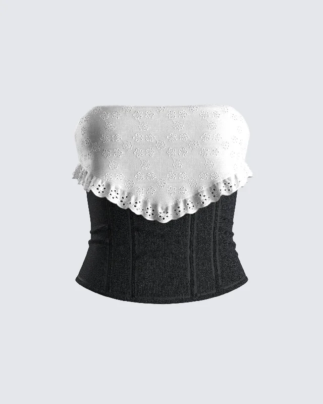 Goddess Style Comfortable And Versatile Padma Multi Eyelet Denim Tube Top