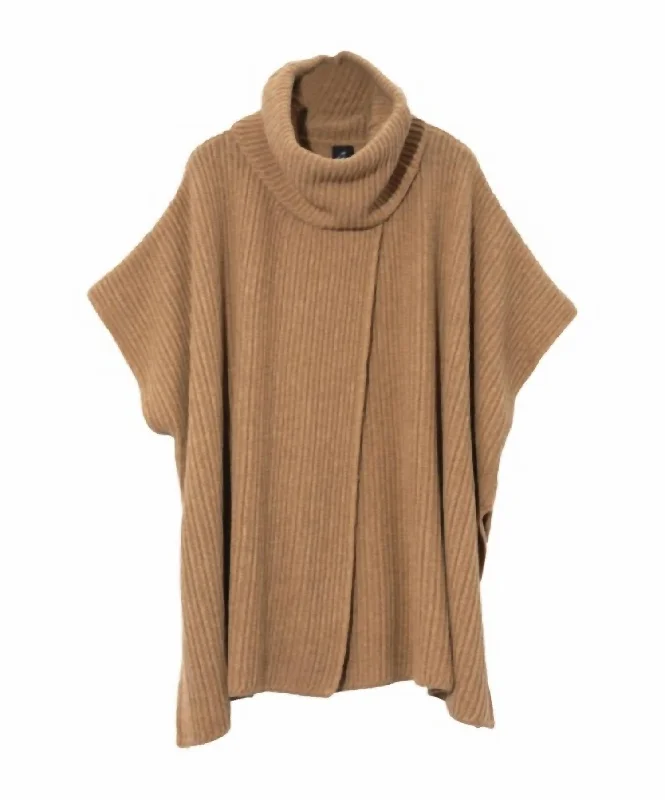 Free and comfortable Women's Ribbed Poncho In Camel Heather