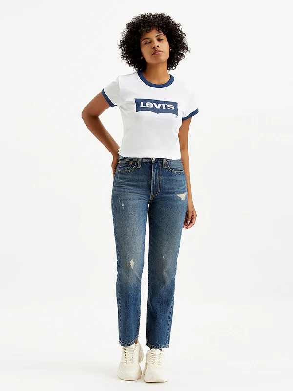 Boutique Recommendation Age-reducing Style Women's Mid Rise Wedgie Straight Fit Blue Jeans