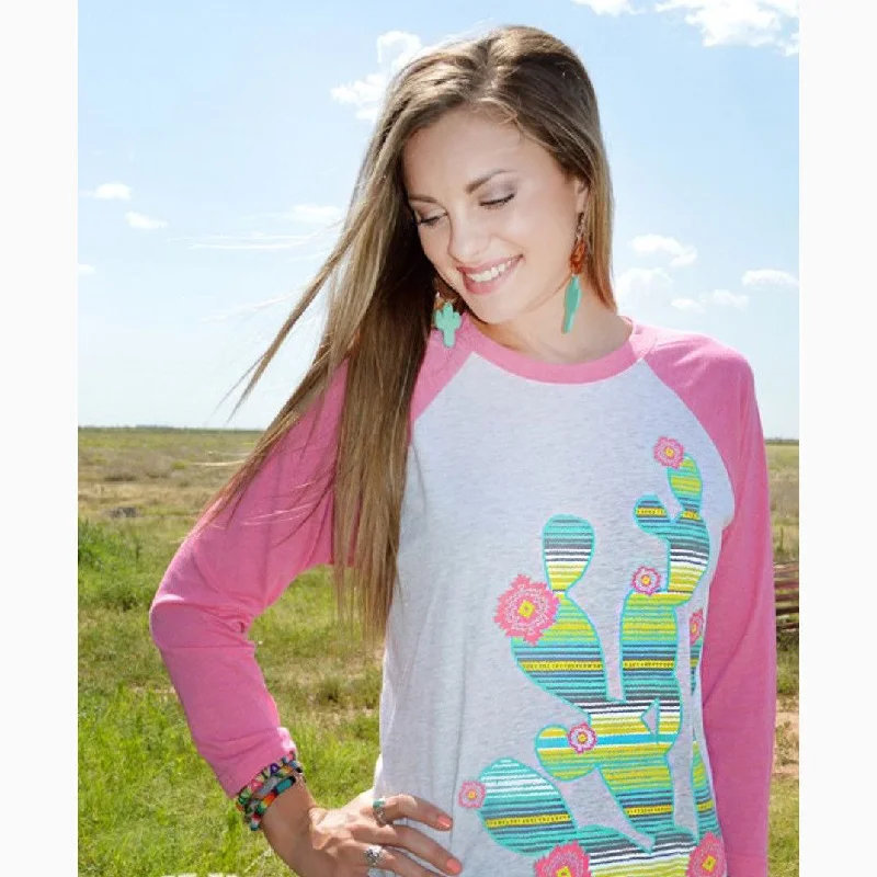Autumn Selection Bottom And Versatile Crazy Train Pink Cactus Baseball Tee