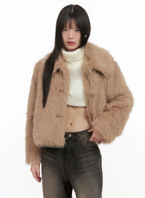 Elegant And Charming Fashion Style Buttoned Faux Fur Jacket CD426
