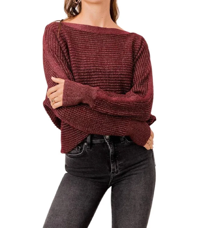 Beautiful Romance Juliet Metallic Boatneck Sweater In Red