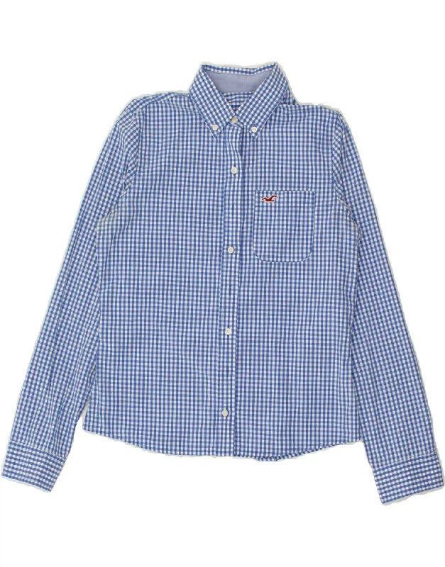 Retro Design Cute Style HOLLISTER Womens Shirt UK 12 Medium Blue Gingham Cotton