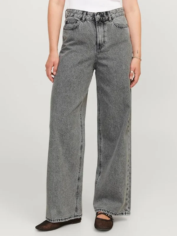 Floral Prints Simple Style Tokyo Wide Grey Denim Jeans