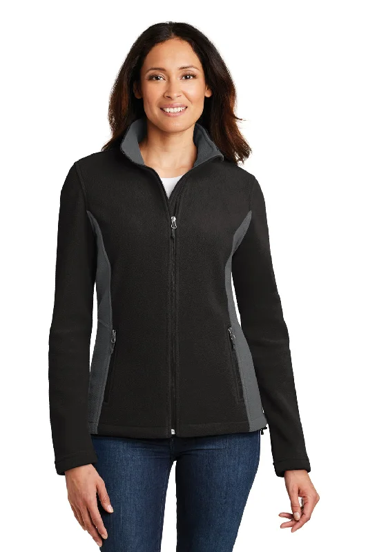 Youthful Street Fashion Modern City Port Authority Womens Full Zip Fleece Jacket - Black/Battleship Grey - Closeout