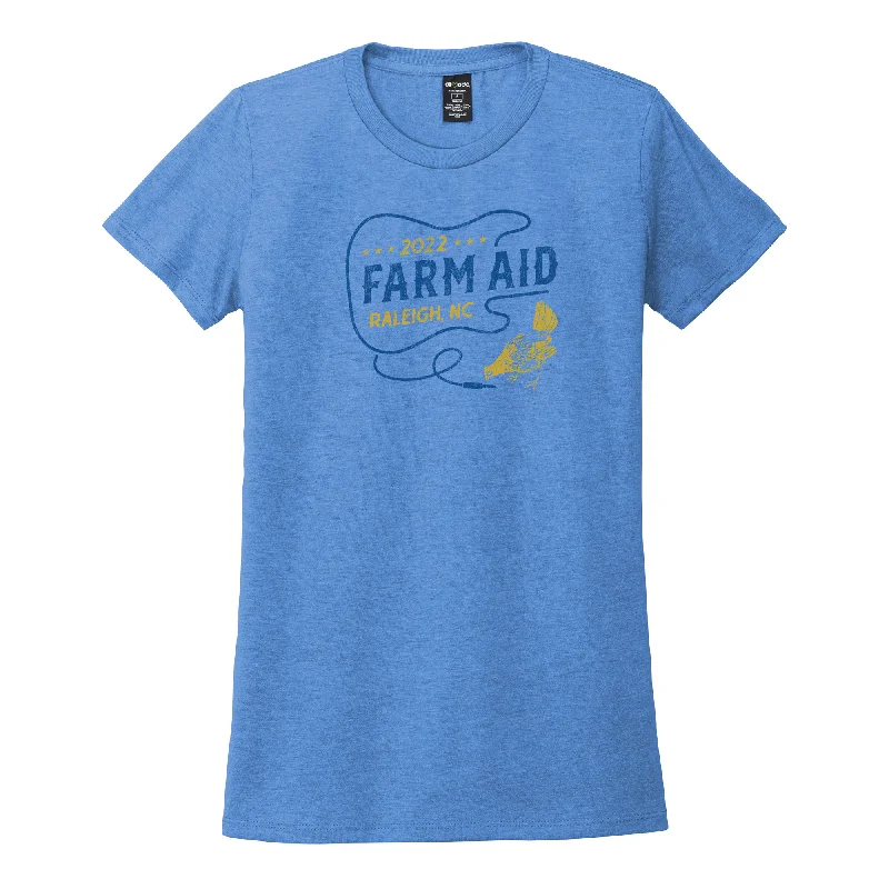 Retro Fashion Carefree Style Farm Aid 2022 Women's Chicken Cord Tee – Azure Blue