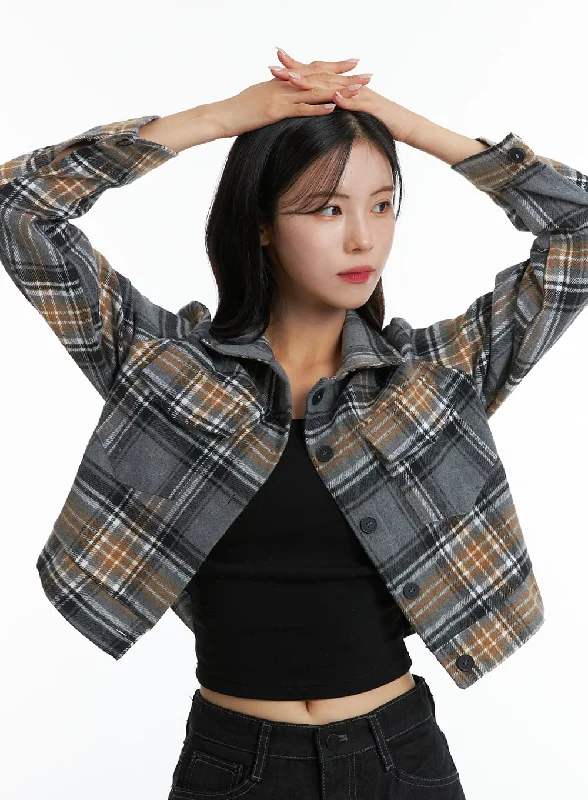 Single item design Checkered Crop Button Jacket OD307