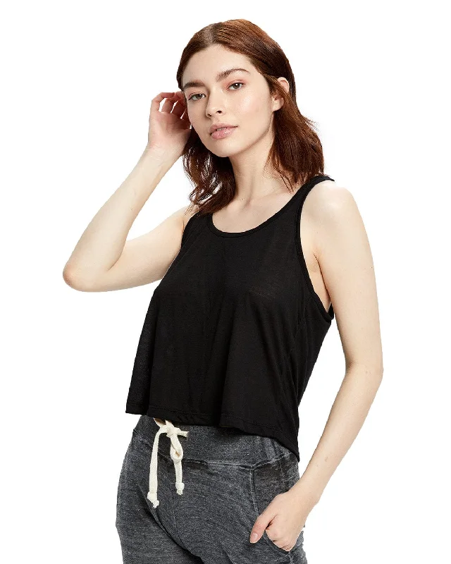 Fashion Classic US Blanks Ladies Sheer Cropped Racer Tank | Black
