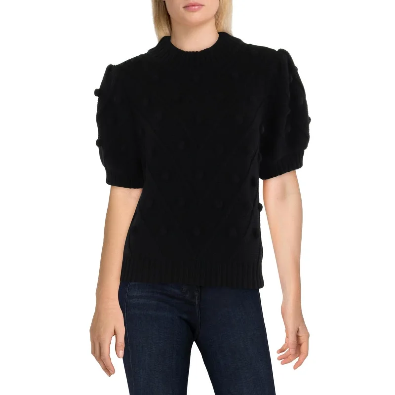 Classic And Versatile Versatile Items Womens Ribbed Trim Puff Sleeve Mock Turtleneck Sweater