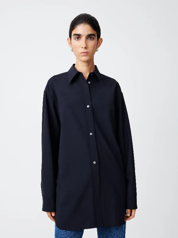 Sports Trend Unique Design Santos Tropical Wool Shirt in Darkest Navy