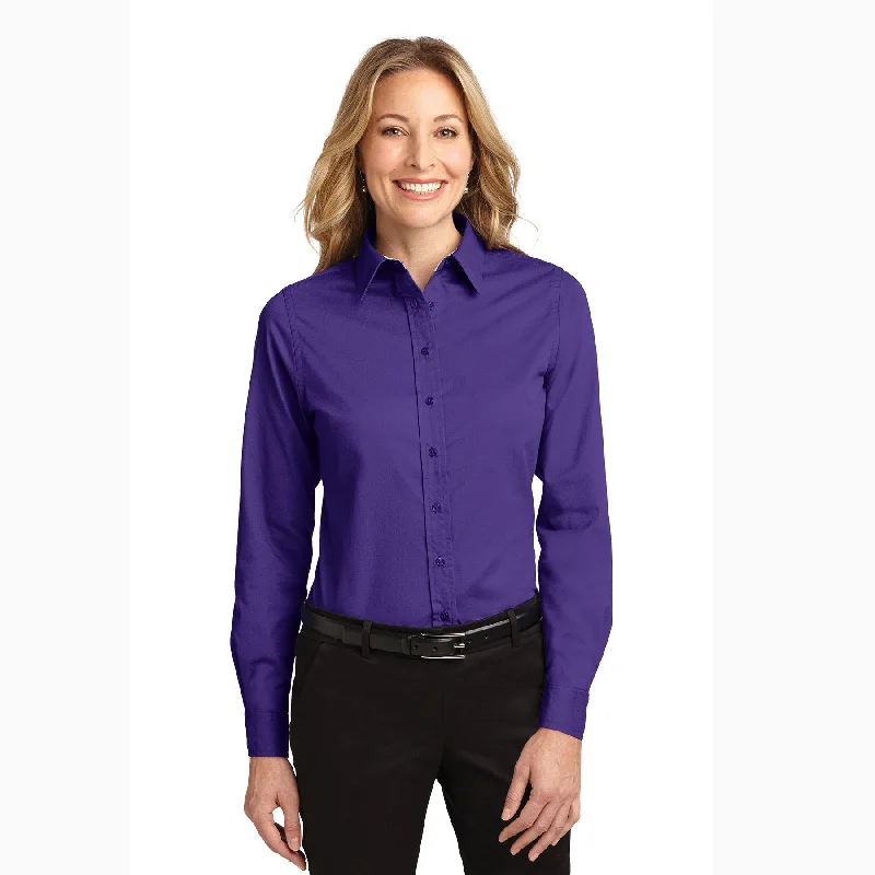 Youthful Street Fashion Romantic Data Port Authority Women's Solid Purple Long Sleeve