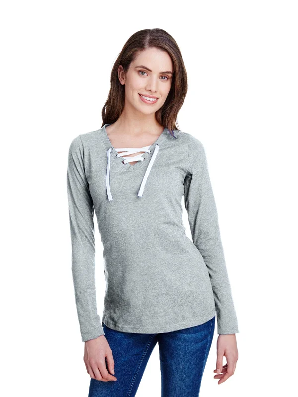New Autumn And Winter Styles Sports And Leisure LAT Ladies Long Sleeve Fine Jersey Lace-Up T-Shirt New Autumn And Winter Styles Sports And Leisure LAT Ladies Long Sleeve Fine Jersey Lace-Up T-Shirt