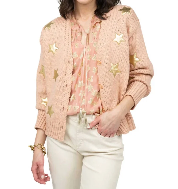 Street Fashion Gold Star Cardigan In Blush