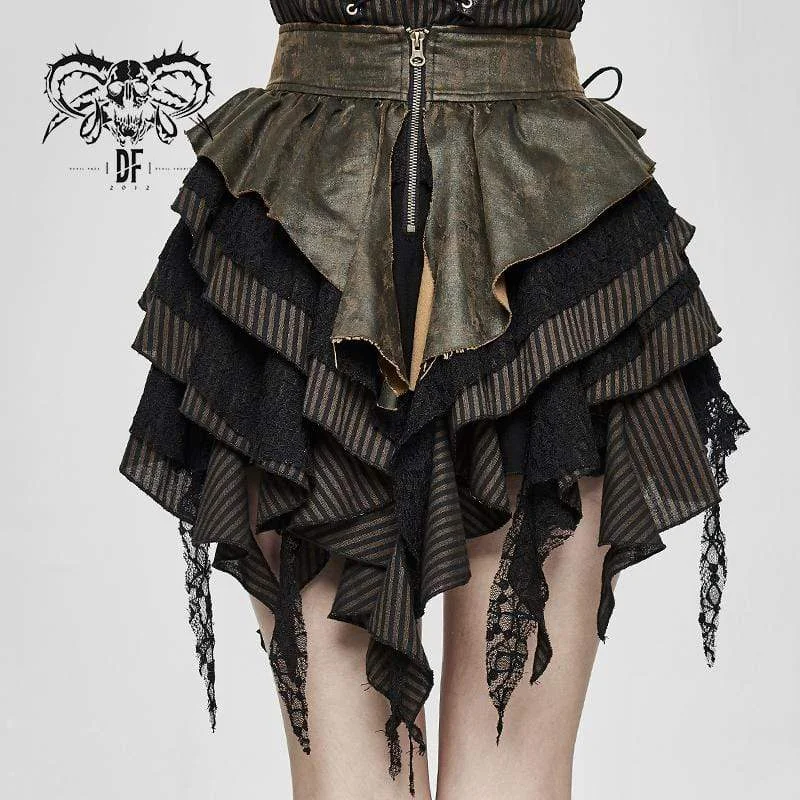 Exquisite workmanship Women's Vintage Lace-up Sashes Ruffles Layered Skirts