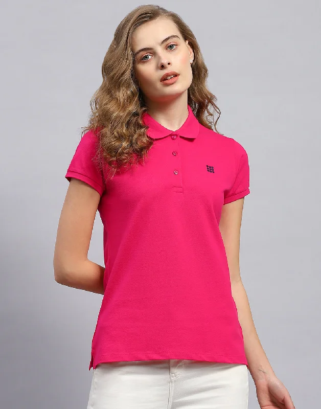Fashion Must-have Fashionable And Versatile Women Pink Solid Polo Collar Half Sleeve T-Shirt Fashion Must-have Fashionable And Versatile Women Pink Solid Polo Collar Half Sleeve T-Shirt