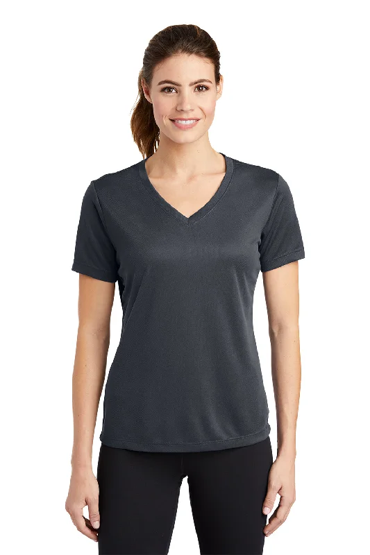 Fun and cute Sport-Tek Womens RacerMesh Moisture Wicking Short Sleeve V-Neck T-Shirt - Graphite Grey - Closeout