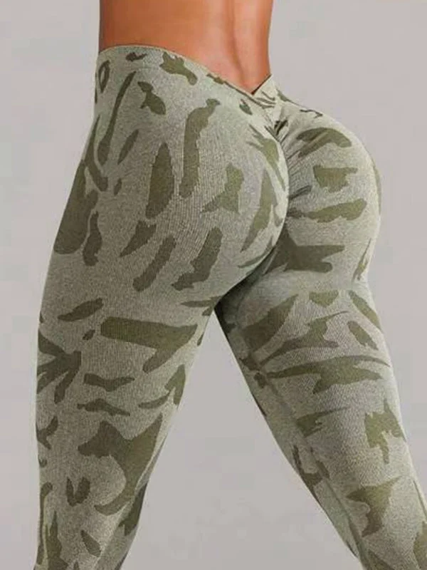 Avant-garde trend ZASUWA Female Sexy Camouflage Deep V Back Scrunch Bum Leggings