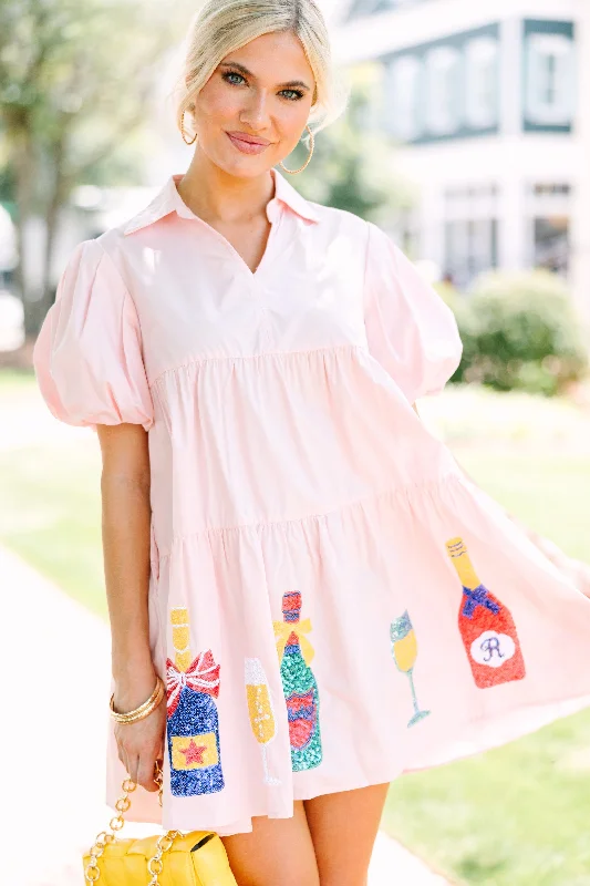 Simple Matching Pop The Bottles Blush Pink Babydoll Dress