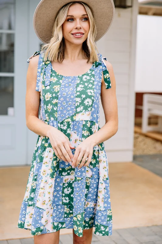 Boutique Recommendation Can't Wait Green Mixed Print Sundress