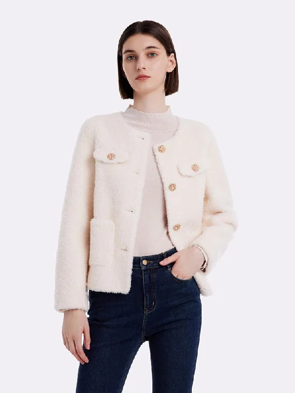 Fashion Must-have Free And Casual Lamb Wool Round Neck Crop Women Coat