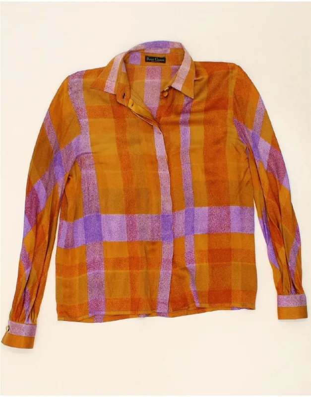 Street Casual Style VINTAGE Womens Shirt Blouse UK 14 Medium Orange Check