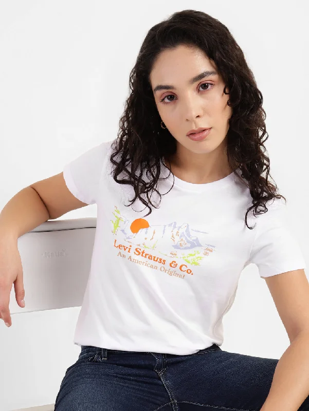 Classic Color French Style Women's Graphic Crew Neck  T-shirt