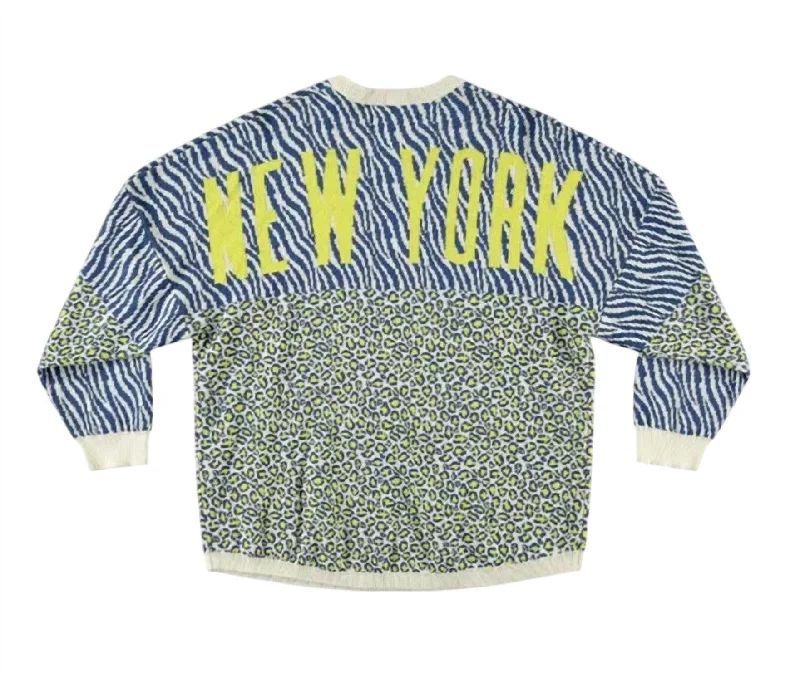 Refreshing Design Luxury Temperament Unisex New York Jacquard Sweater In Blue, White Refreshing Design Luxury Temperament Unisex New York Jacquard Sweater In Blue, White