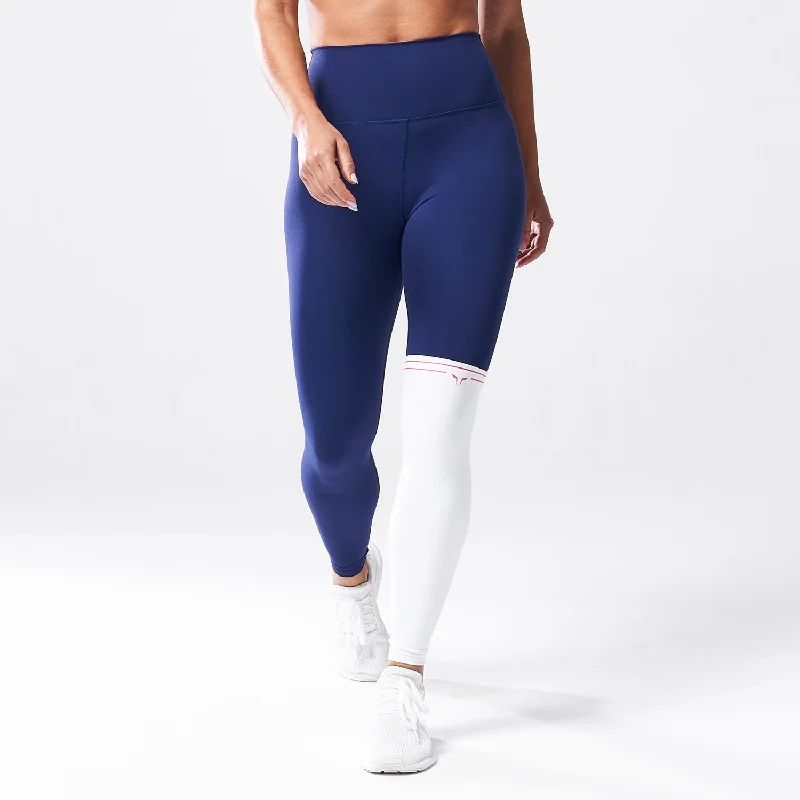 Fresh And Capable Embroidered Letters LAB360° Colour Block Leggings - Medieval Blue