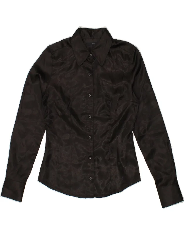 Short Design French Style SASCH Womens Shirt UK 10 Small Black Polyester