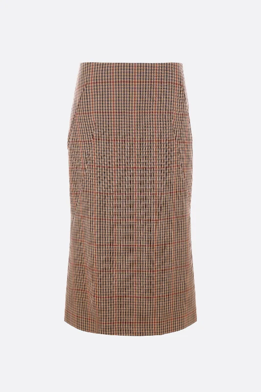 Round neck design Sibyl check wool midi skirt