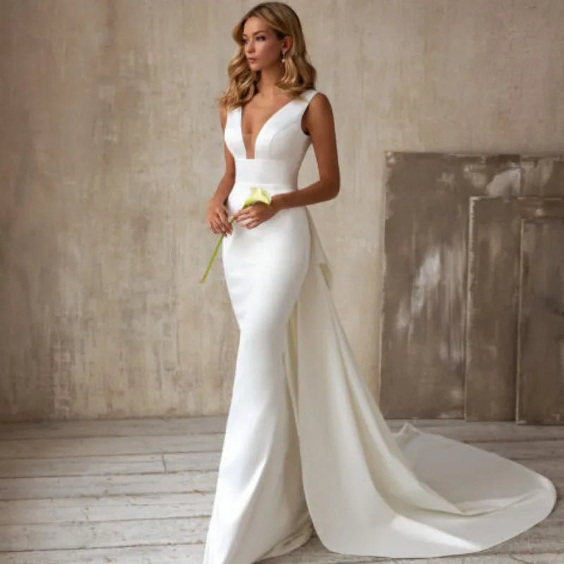 Minimal Classic Unique Prints Elegant white V-Neck Evening Dress Women Fine Lace Party Ball Gown Sexy Princess Dress Wedding Gowns Girl Minimal Classic Unique Prints Elegant white V-Neck Evening Dress Women Fine Lace Party Ball Gown Sexy Princess Dress Wedding Gowns Girl