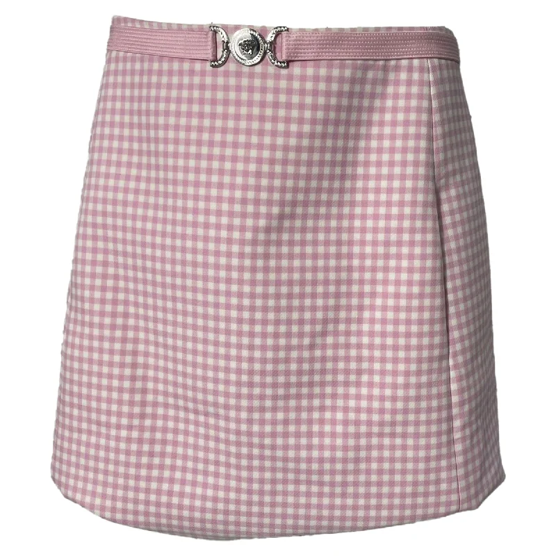 Luxury Style Stunning Fashion Versace Medusa Biggie Gingham Mini Skirt in Pink Wool Luxury Style Stunning Fashion Versace Medusa Biggie Gingham Mini Skirt in Pink Wool