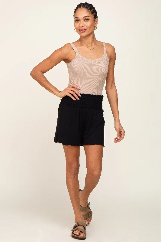Retro Design Sweet Style Black Smocked Lounge Shorts