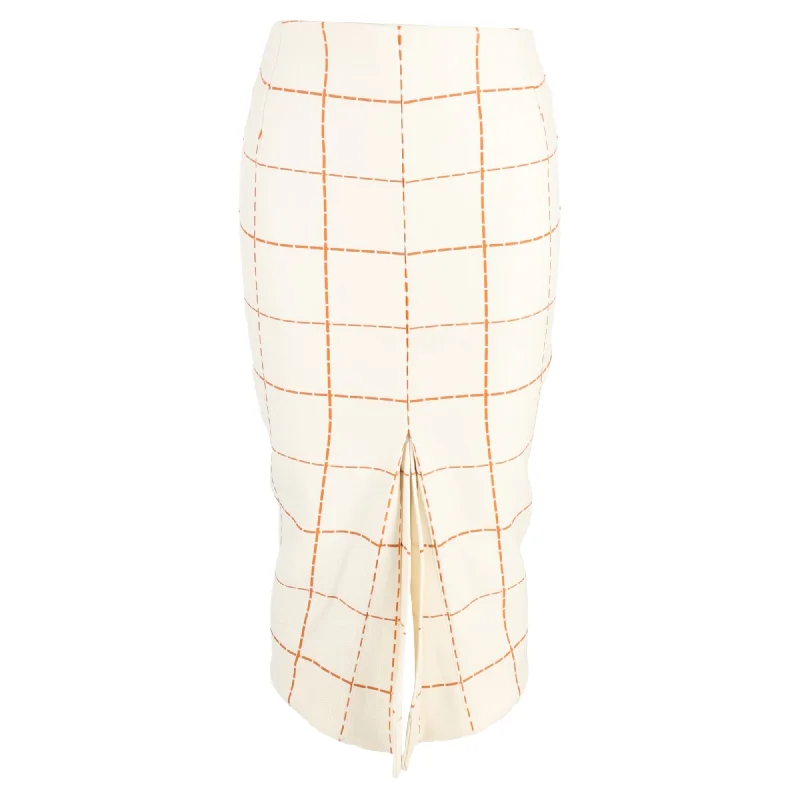 Sweet Style Eye-catching Personality Victoria Beckham Pleated Check Print Midi Skirt in Cream Wool Sweet Style Eye-catching Personality Victoria Beckham Pleated Check Print Midi Skirt in Cream Wool