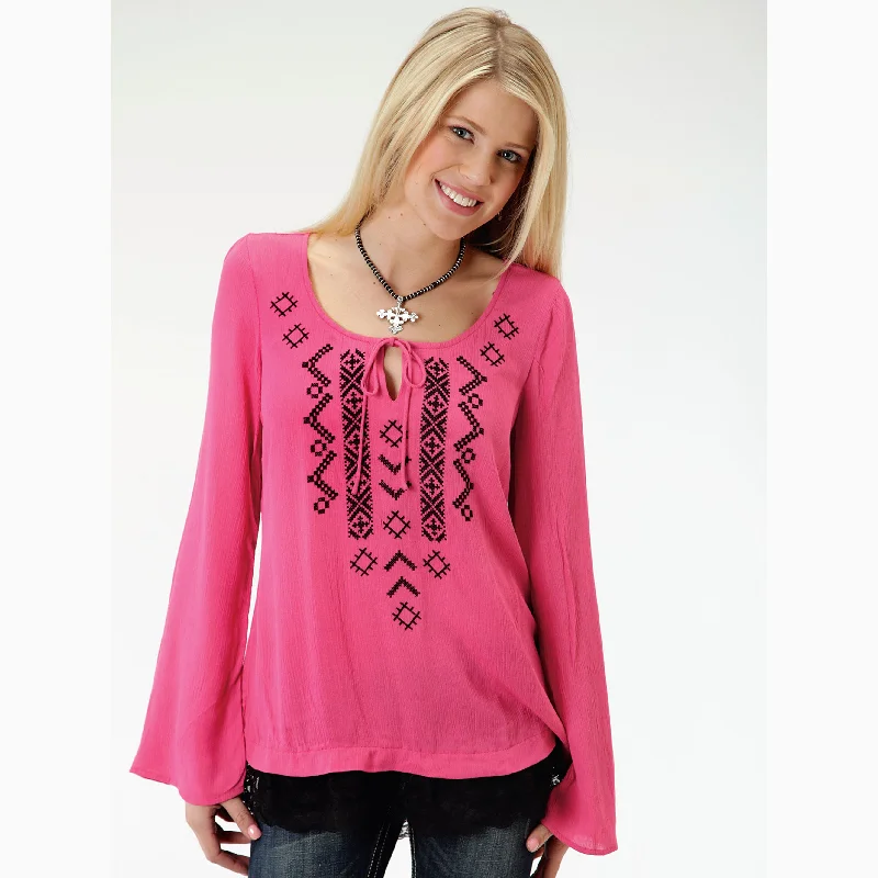 Advanced Customization Fashionable Items Karman Women's Pink and Black Aztec Long Sleeve Shirt
