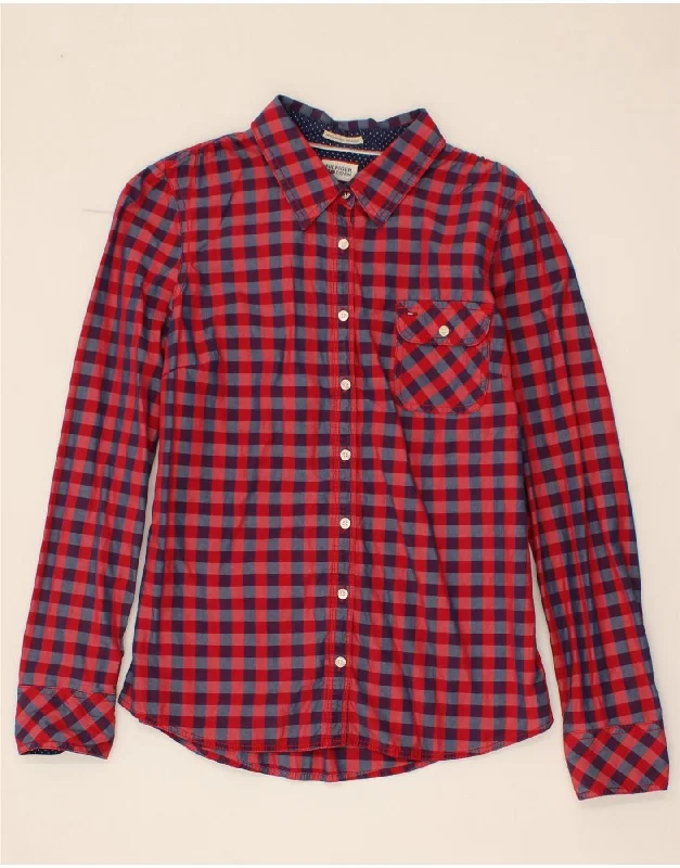 Retro Style TOMMY HILFIGER Womens Shirt UK 12 Medium Red Gingham Cotton