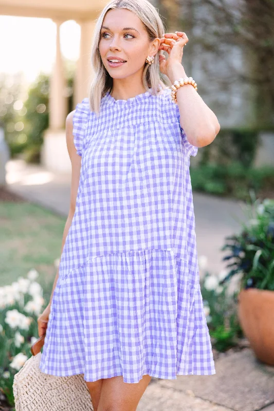 Elegant And Charming All That You Are Lavender Purple Gingham Dress